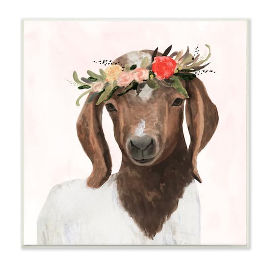 Stupell Industries Springtime Flower Crown Long Ear Baby Goat Wall Plaque